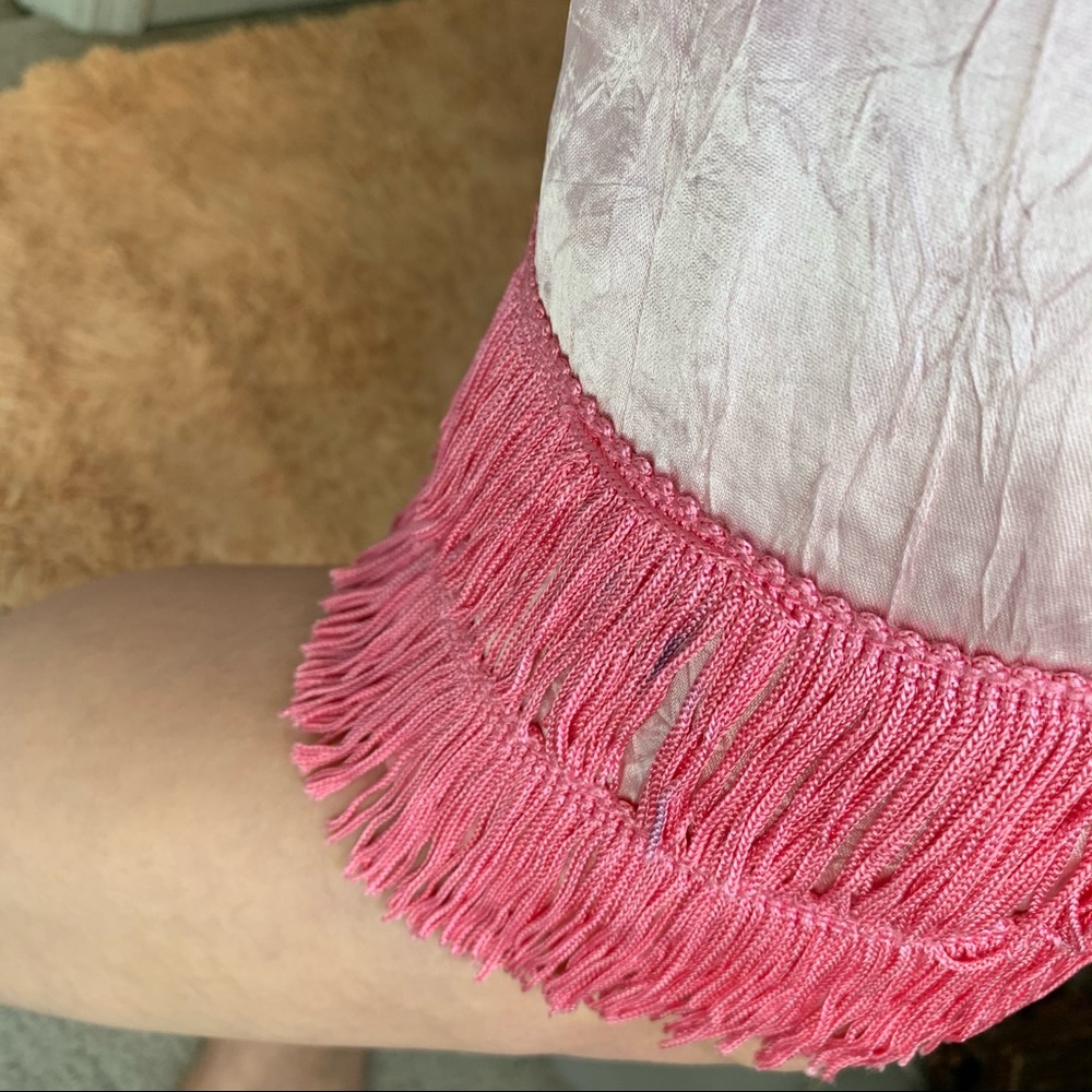 Pink Flapper 1920s Flapper Dress Pink Charmeuse Satin Fringe Os - Gem